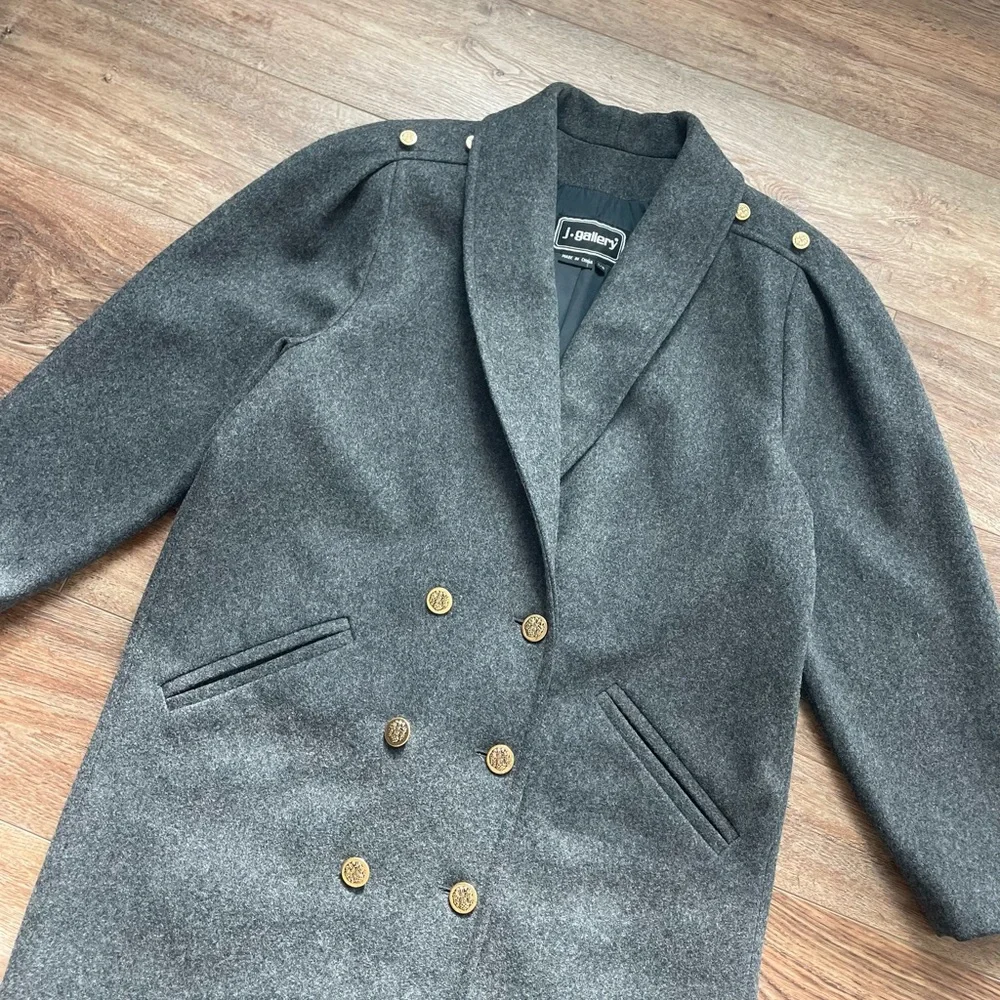 Vintage J. Gallery Wool Blend Gray Double Breasted Gold Buttons Coat - Picture 6 of 6